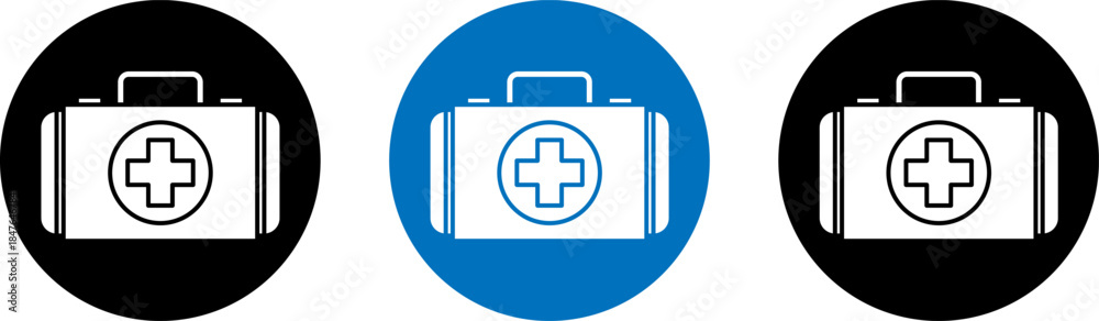 Fototapeta premium Three medical briefcases with a plus sign icon design