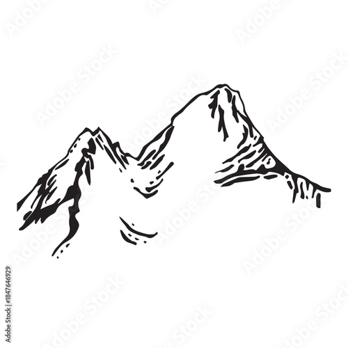 Two-headed snow-covered peak for climbing