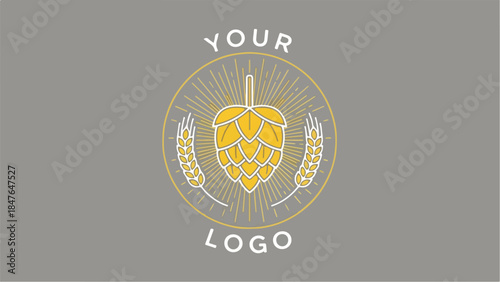 Craft Beer Logo Design with Hops and Wheat.