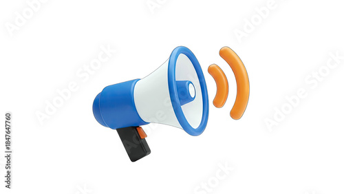 3D Megaphone Broadcasting Announcement on White Background