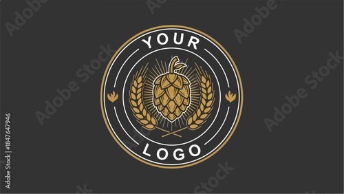 Elegant Hop Cone Logo Design with Wheat Accents.