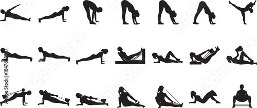 Fitness and Yoga Poses Silhouette Collection exercise
