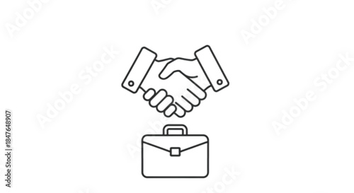 Successful business partnership symbolized by handshake and briefcase