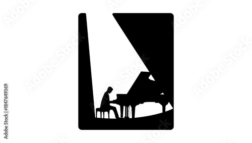 piano concert, black isolated silhouette