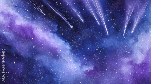 Fantasy Night Sky with Meteor Shower and Cosmic Vortex