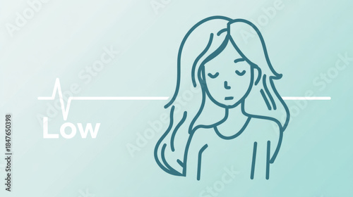 Calm Woman Breathing with Heartbeat Line