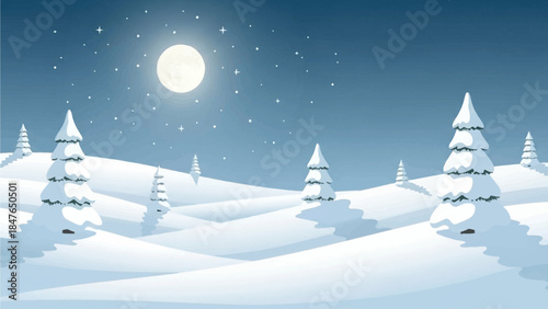 Calm winter Christmas background with snow and pine trees