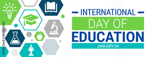 international day of education background, banner, card or poster design template is observed every year during January, to raise awareness about the mission. Vector illustration.