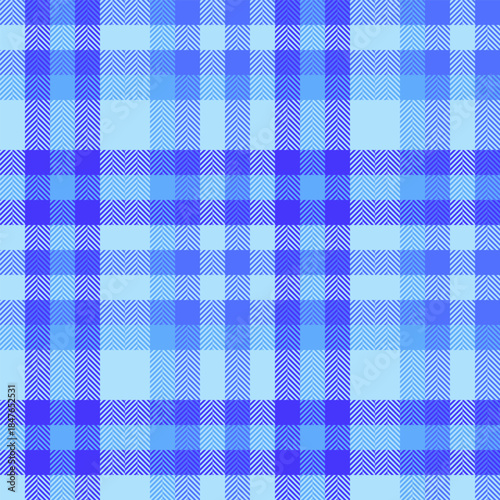 Podium pattern plaid textile, old vector background fabric. 1970s texture tartan seamless check in blue and cyan colors.