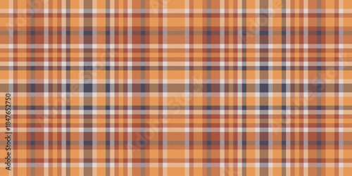 Tee seamless textile fabric, structure check background tartan. Household texture pattern vector plaid in orange and red colors.