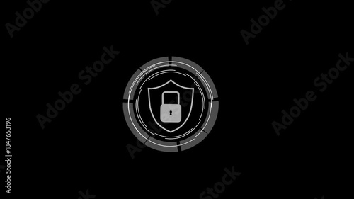 Futuristic cybersecurity concept protecting a digital AI technology for data protection. Data security, network protection, privacy safety, and advanced interface on a black background.
