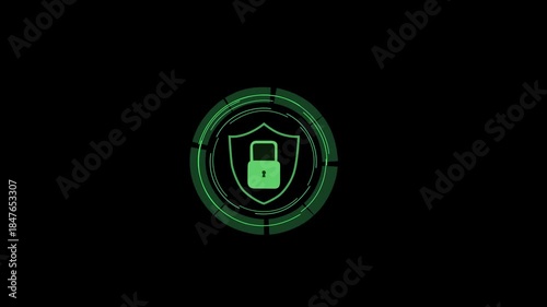 Futuristic cybersecurity concept protecting a digital AI technology for data protection. Data security, network protection, privacy safety, and advanced interface on a black background.