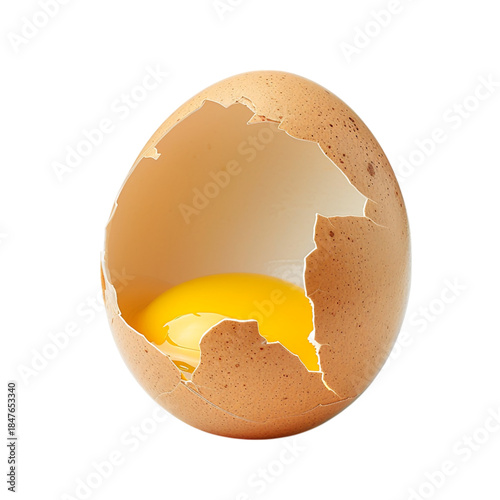 Cracked Egg with Yolk Inside Isolated on Transparent Background