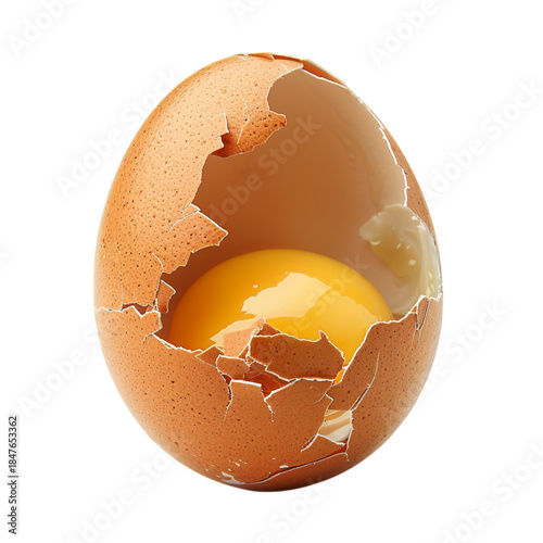 Cracked Egg with Yolk Inside Isolated on Transparent Background