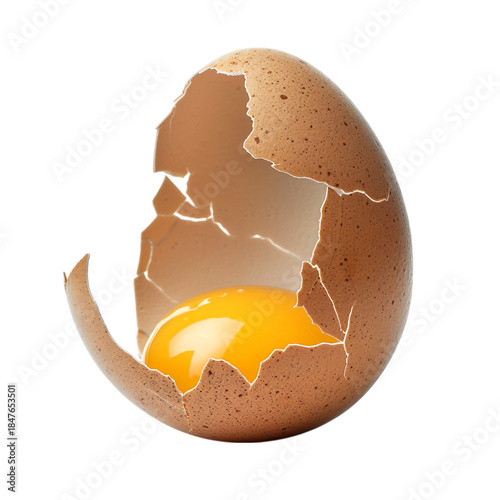 Cracked Egg with Yolk Inside Isolated on Transparent Background