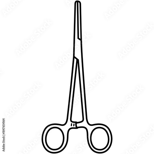 Crile hemostatic forceps. Surgical artery clamp with serrations along the entire length of the jaws, used for clamping larger vessels and dense tissue. Medical sterile surgical instrument. Vector icon