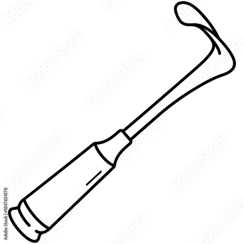 Hand-Held Retractors Richardson. L-shaped surgical instrument with a wide blade for deep tissue retraction in abdominal and chest surgery. Medical sterile surgical instrument. Vector outline icon.