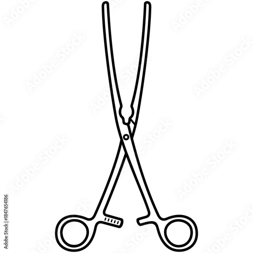 Intestinal clamps doyen, Allen. Specialized atraumatic tools for occluding or holding bowel tissue during abdominal surgery.1 Medical sterile surgical instrument. Vector outline icon.