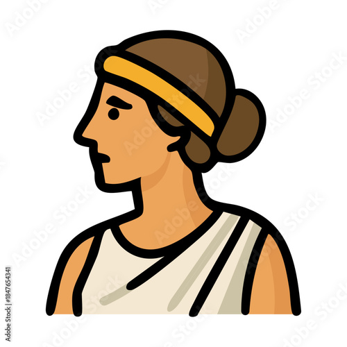 Stylish icon pack inspired by classical antiquity and ancient civilizations. Greek & Roman symbols, mythology elements and architectural icons designed in a modern flat style. Icon of an ancient woman