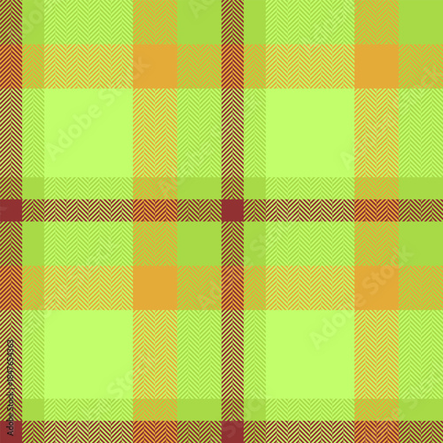 Lined fabric vector pattern, thin background seamless textile. Customize check texture tartan plaid in green and amber colors.