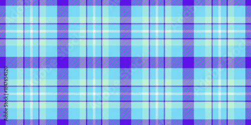 Knit seamless tartan check, fuzzy fabric vector background. Eps plaid pattern texture textile in cyan and bright colors.
