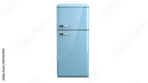 Retro light blue refrigerator PNG isolated on transparent background, vintage fridge appliance for kitchen design and home decor projects