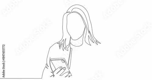 Self drawing line animation Young women is shopping online with a mobile phone Spends via credit card by mobile app continuous line drawn concept video