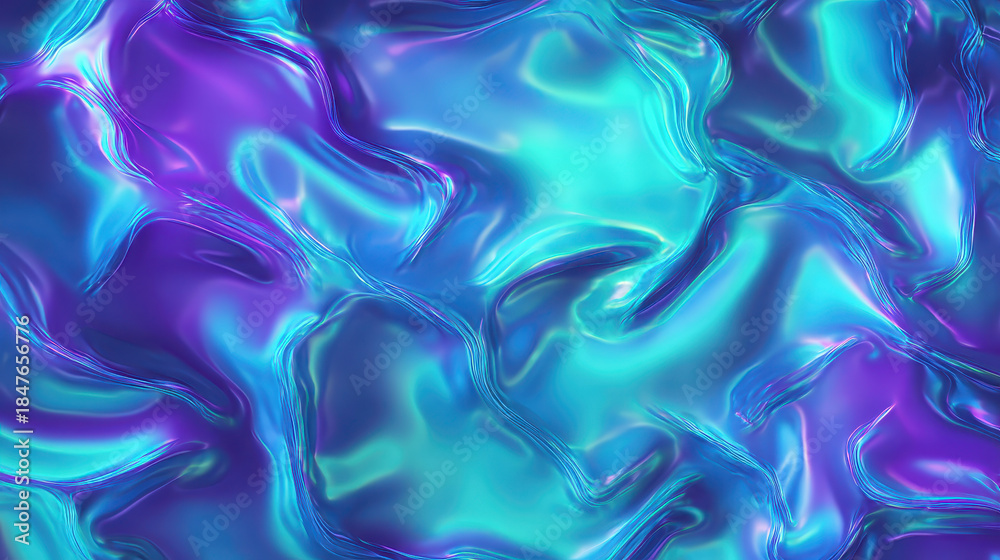 Obraz premium Iridescent blue and purple abstract liquid texture with smooth flowing shapes creating vibrant and dynamic visual effect