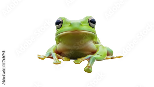 Photography Green tree frog isolated PNG on transparent background, amphibian with big eyes