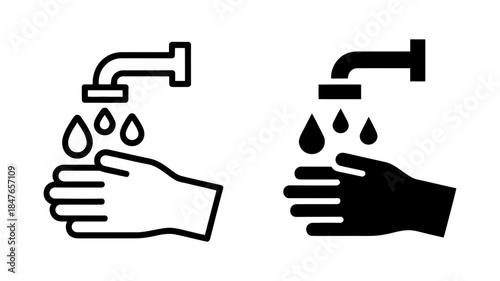 Two styles of hand washing icon representing hygiene and cleanliness
