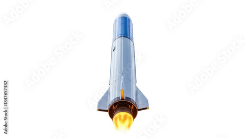 Photos Silver space rocket launching with flames isolated PNG, futuristic spacecraft fo