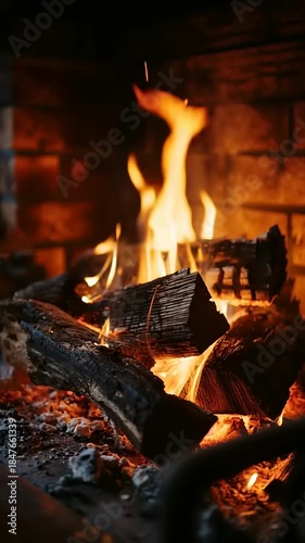 Cozy Fireplace Ambiance - Burning Logs and Warm Flames.
