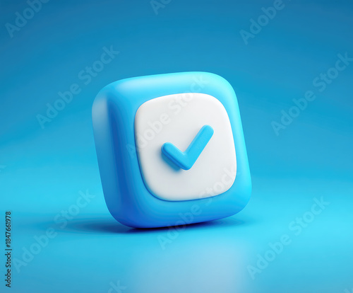 3D blue checkmark icon on white square