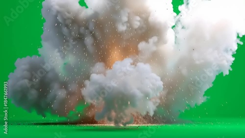 Dramatic Explosion Visual Effect on Green Screen for Compositing.