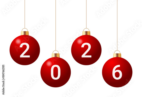 red christmas balls with 2026 year