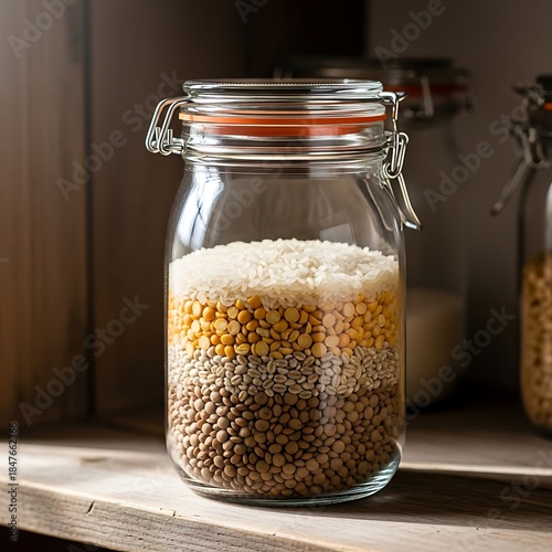 Pantry staples layered stylishly within a clear airtight storage container
