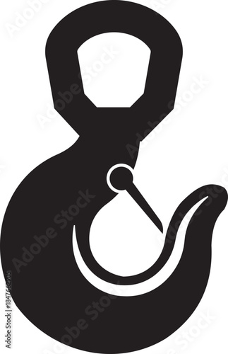 Lifting hook icon, crane, industrial lifting equipment symbols, heavy duty load , shackle and safety latch variations in solid and outline vector illustration isolated on transparent background