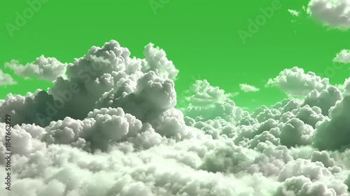 Dreamy Green Sky with Fluffy Clouds Animation.