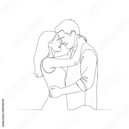 Minimalist Couple Embracing Line Art. Black and White Single Line Vector Icon of Romantic Hug for Wedding Stationery, Couples Therapy Logo, Anniversary Gift Art, or Relationship Wellness Generative AI