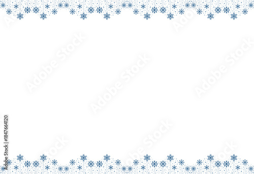 Snowflake Border Decoration Hanging blue winter border  Snowflake border frame transparent background cutout png Horizontal banner with pale sky blue snowflakes and stars framing a white background