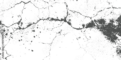 Textured cracked concrete surface with dark gray distressed patterns and white background