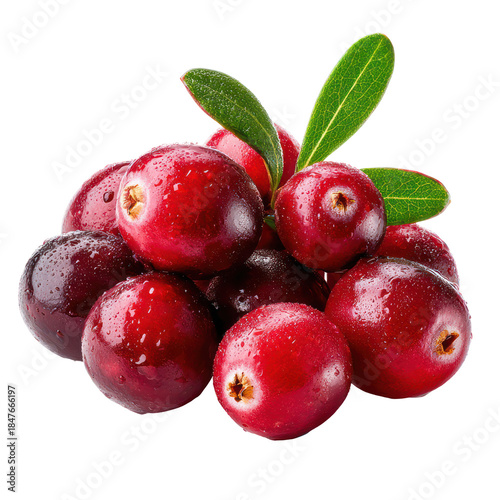 Wallpaper Mural Close-up of vibrant red cranberries and green leaves with water droplets isolated on black isolated on transparent background Torontodigital.ca