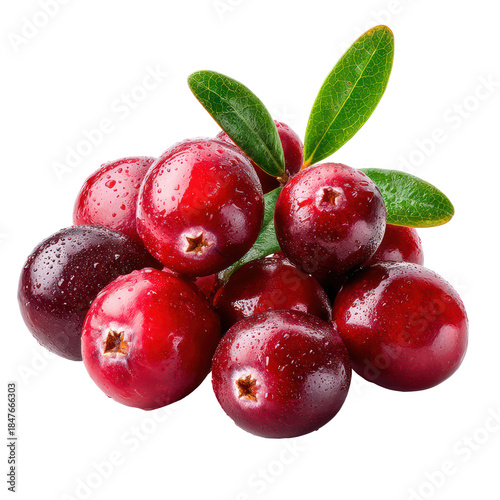 Wallpaper Mural Freshly harvested red cranberries with green leaves and water droplets against a black backdrop isolated on transparent background Torontodigital.ca