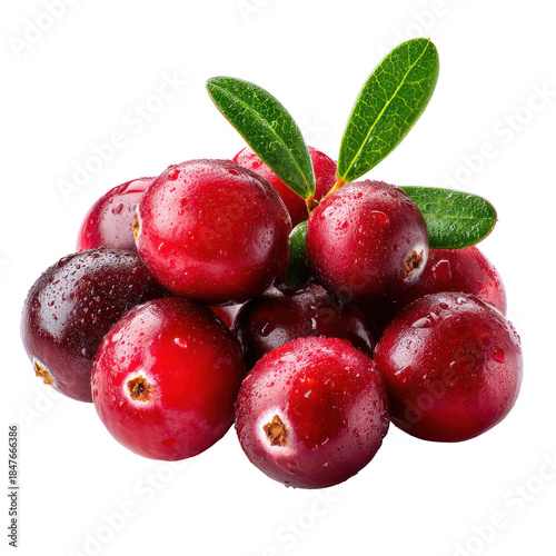 Wallpaper Mural A close-up shot of fresh cranberries with green leaves and water droplets isolated on a black background. isolated on transparent background Torontodigital.ca