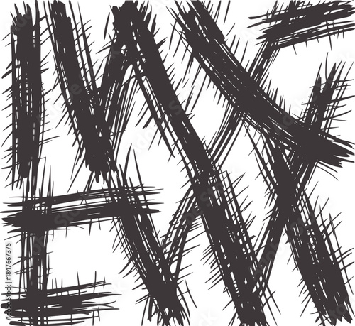 Black and white abstract chaotic hatch texture pattern