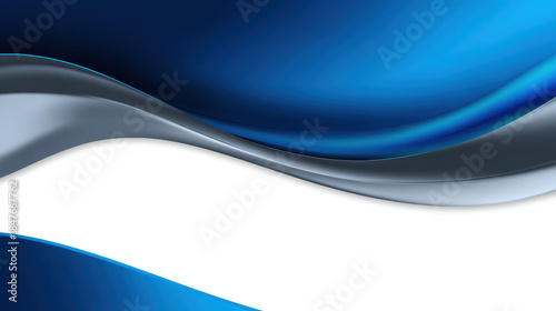 Blue wave background with smooth silver and white flowing curves creating modern abstract design