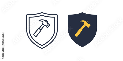 Construction shield icons representing safety craftsmanship and protective measures