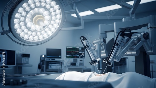 Robotic surgery system performing procedure under bright operating room lights medical healthcare