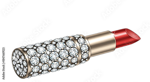 Luxurious lipstick with sparkling crystal embellishments, a symbol of glamour and beauty.