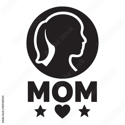 Cherished mom silhouette with heart and stars, symbolizing maternal love and family.